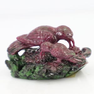 Natural Ruby Sparrow's Nest Carving, 217.5 Carat Genuine Gemstone Bird Nest Statue 4.8cm for Home Decor & Collecting