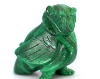 Rzeźba sowy z naturalnego malachitu, 120-karatowy kamień szlachetny, figurka zwierzęcia (3 cm)