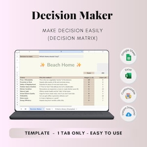 Beslutsfattare Google Sheets Excel: Livsval, Projekt, Mall för affärsverktyg (digital nedladdning)
