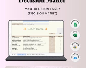 Beslisser Google Spreadsheets Excel: Life Choice, project, toolsjabloon voor bedrijven (digitale download)