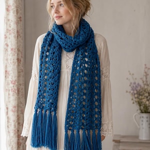 Crochet Lace Scarf Pattern PDF, Shell Mesh Scarf, Lightweight Crochet Wrap, Women's Scarf Pattern, Instant Download