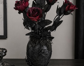 Gothic Deep Red Artificial Rose Stem, Dark Wedding Halloween Decor