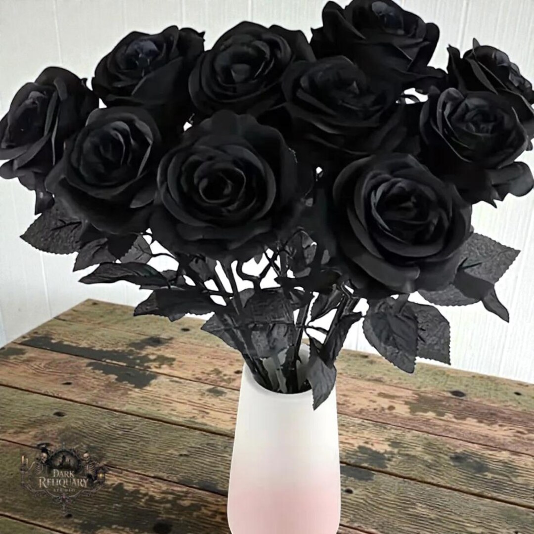 Fake Gothic Roses Artificial Black Roses Long Stem Flowers for Gothic Home Decor ...