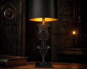 Skeleton Table Lamp, Gothic Desk Light, Skull Decor Accent, Dark Home Lighting, Halloween Display