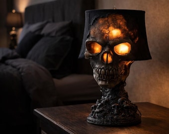 Lámpara de mesa gótica con forma de calavera, luz nocturna con efecto de lava agrietada, decoración oscura para el hogar.