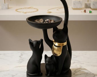 Smyckeshållare för katt, 3D-tryckt ringformad arrangör, egyptisk kattdekor, halsbandsställ, present till kattälskare sminkbord
