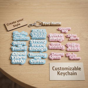 Llavero con nombre personalizado (archivo paramétrico STL), llavero con texto personalizado (impresión 3D), regalo personalizado para crear etiquetas, diseño de llavero con fuente ajustable.