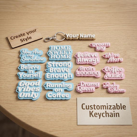 Custom Name Keychain STL Parametric File, Personalized Text Keyring 3D Print, Custom Tag Maker Gift, Adjustable Font Keychain Design