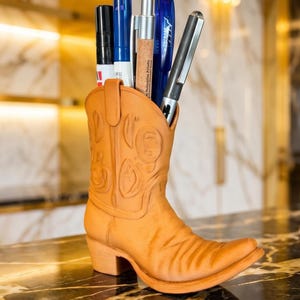 Cowboy Boot File Desk Organizer Pen Holder 3D Print Western Decor Boot Pencil Holder Digital Download Rustic Office Gift