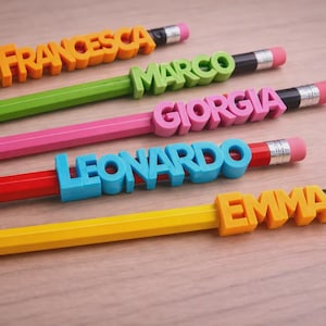 Custom Name Pencil Topper 3D Printable, Personalized Pen Slide On Name Tag, Parametric Kids School Gift, Multicolor AMS Pencil Decor image 2