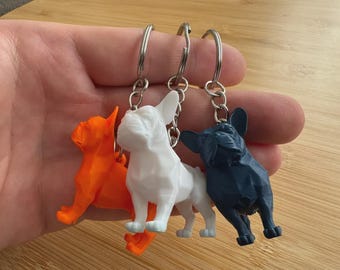 Fransk bulldogg nyckelring, 3D-tryckt hundnyckelring, Frenchie-present, söt bulldoggväska-berlock, valpälskare-tillbehör