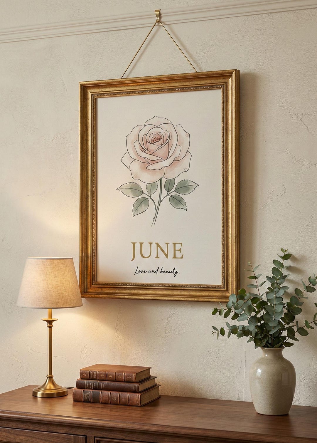 June Birth Flower Wall Art, Rose Minimalist Poster, Nursery Decor ...