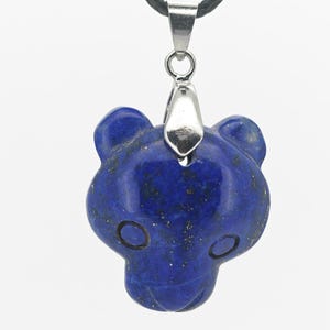 Panther Kopf Anhänger aus blauem Lapis Lazuli und 950 Silber - Handgefertigter Edelstein Schmuck