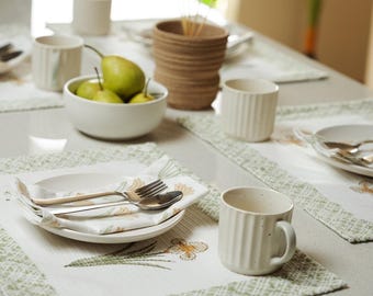 Juego de manteles individuales de algodón con estampado artesanal / Manteles individuales indios con motivos botánicos y florales