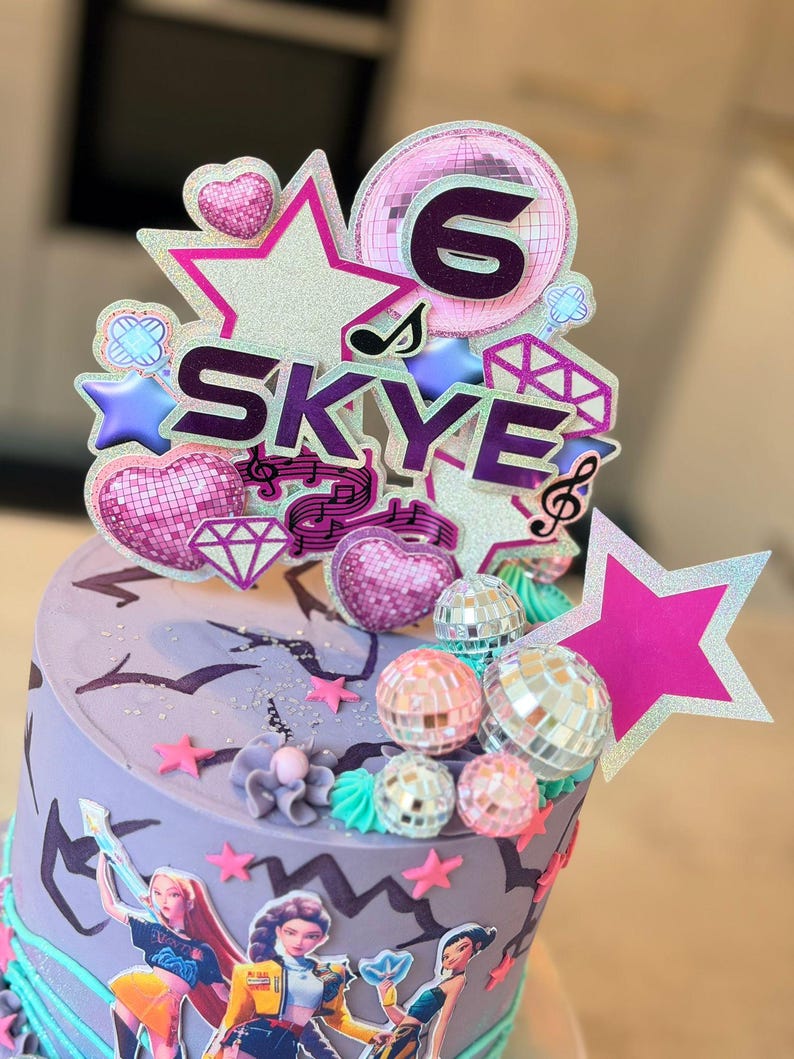 K-Pop Cake Topper, Personalised Girl KPop, Personalised Kpop cake, Korean Idol Theme, Music Disco, Custom Name Age, Kpop Fan, KPop Girl image 3
