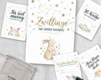 Milestone cards for twins during pregnancy, 55 cards DIN A6 | Pregnancy cards for twins, baby bump gift for expectant parents