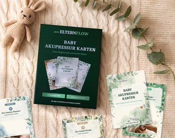 Baby Akupressur Karten TCM Set | 20 Laminierte Karten gegen Bauchweh, Koliken & Zahnen | Schlafhilfe Baby | Geschenk zur Geburt