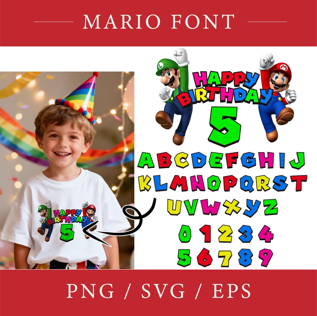 Mario Number Vector Super Mario Font: Alphabet & Numbers (SVG, PNG) Digital Download, Super ...
