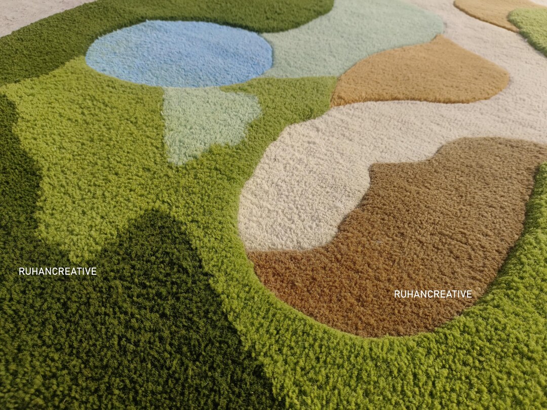 Hand Tufted New Zealand Wool Organic Rug | Handmade Green Amoeba Design ...