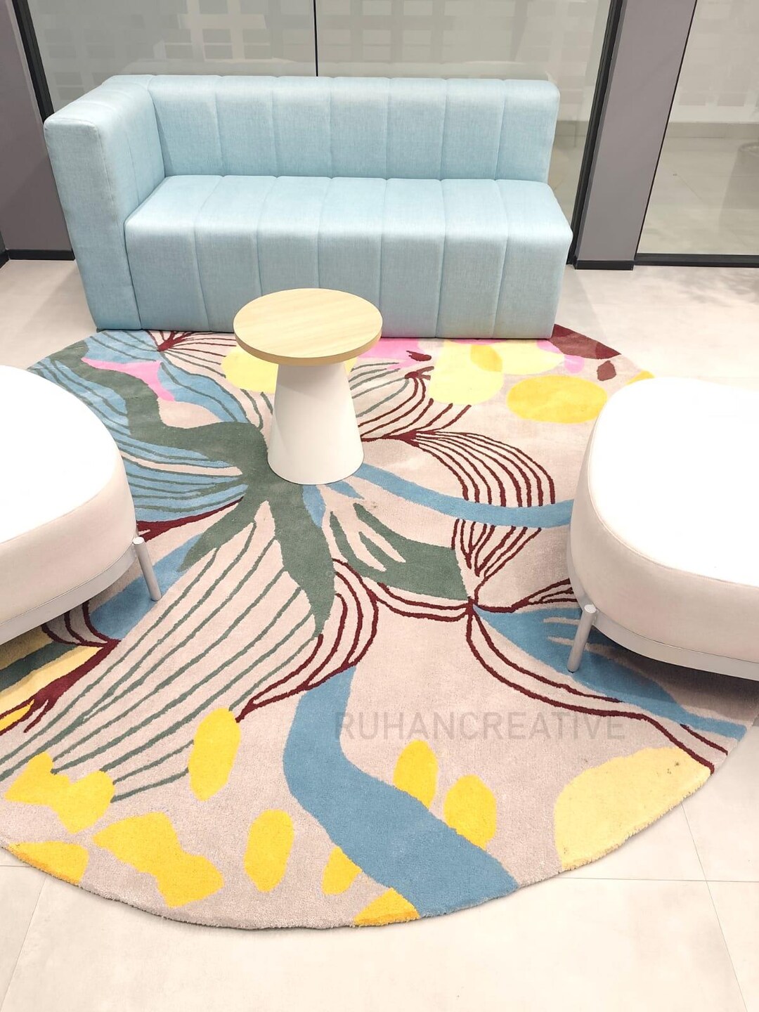 Hand Tufted New Zealand Wool Round Abstract Rug | Handmade Floral ...