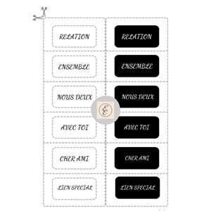 Autocollants Relations - 24 mots imprimables - PDF A4 - Noir & blanc - Produit digital