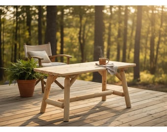 Mesa de centro rústica de madera para exteriores, estilo tronco Adirondack