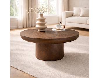 Mesa de centro moderna de madera con forma de tambor: mesa auxiliar central redonda