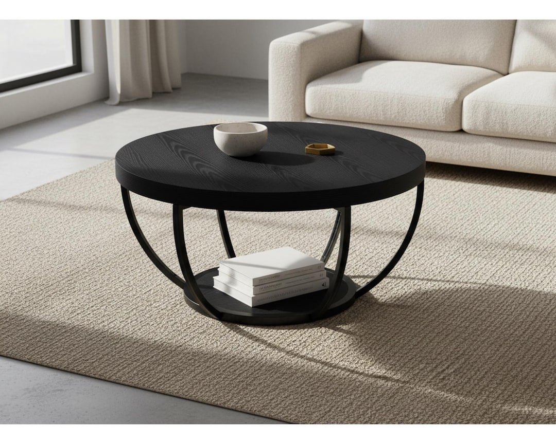 Black Round Coffee Table With Storage – Modern 2-tier Accent Table - Etsy