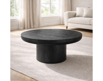 Mesa de centro moderna de madera con forma de tambor: mesa auxiliar central redonda