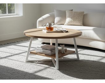 Mesa de centro redonda de madera con espacio de almacenamiento: muebles modernos para salas de estar pequeñas