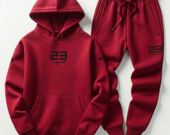 Men’s Printed Red Tracksuit Set Hoodie Joggers Matching Sweatsuit Athletic Streetwear Outfit