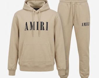 Amiri Printed Logo Tracksuit Sweatsuit Cream Fleece