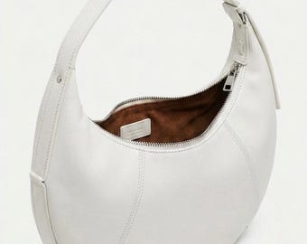 Minimalistische weiße Leder Umhängetasche, kleine Slouchy Hobo Geldbörse für Frauen, schicke tägliche Tote