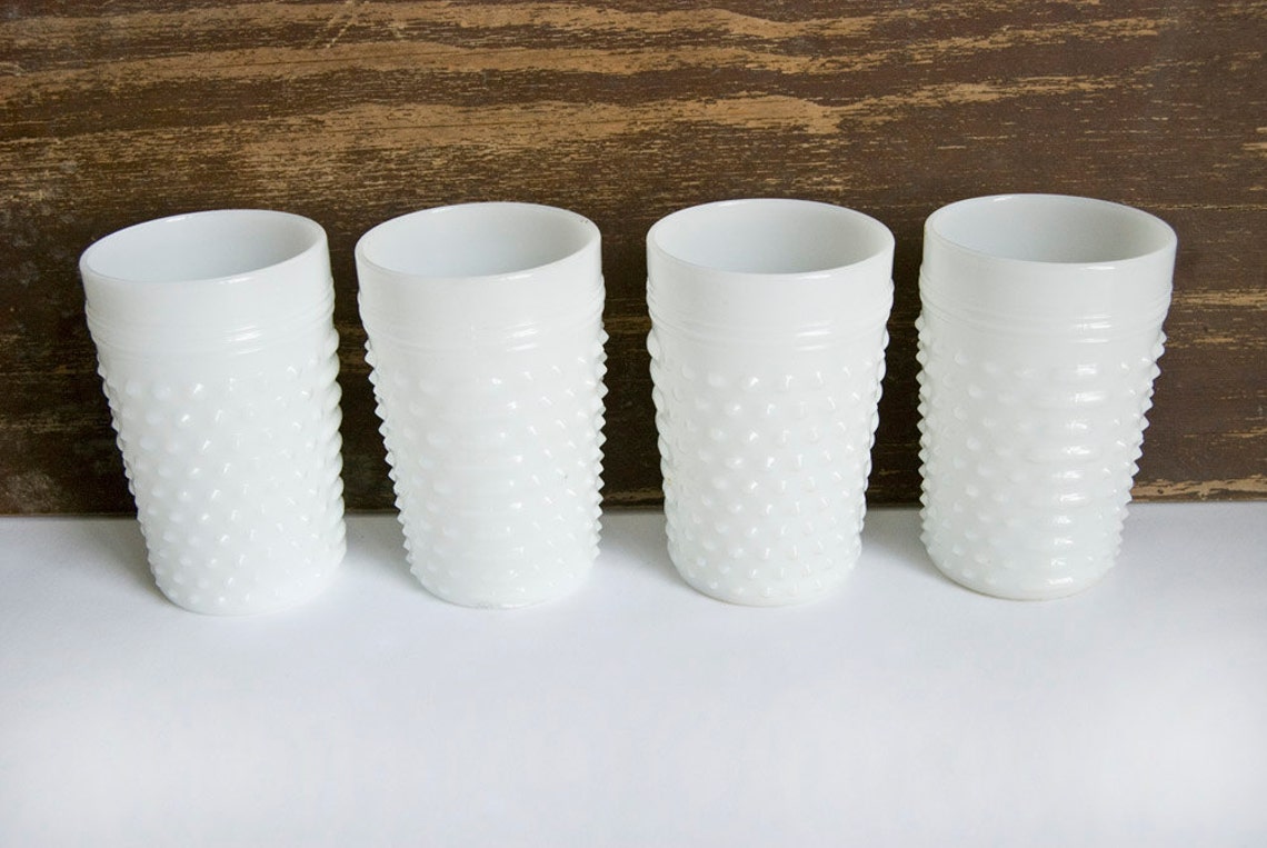 Hobnail White Milk Glass Tumblers Set of 4 Vintage White Etsy