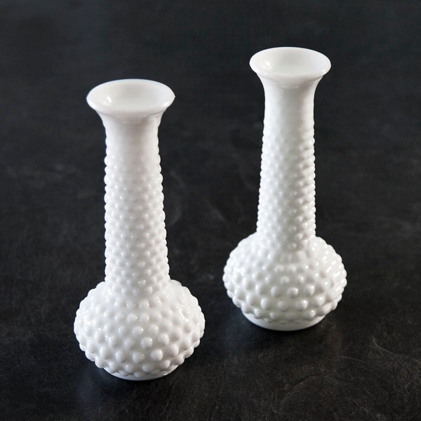 White Hobnail Bud Vases Milk Glass Wedding Cottage Decor