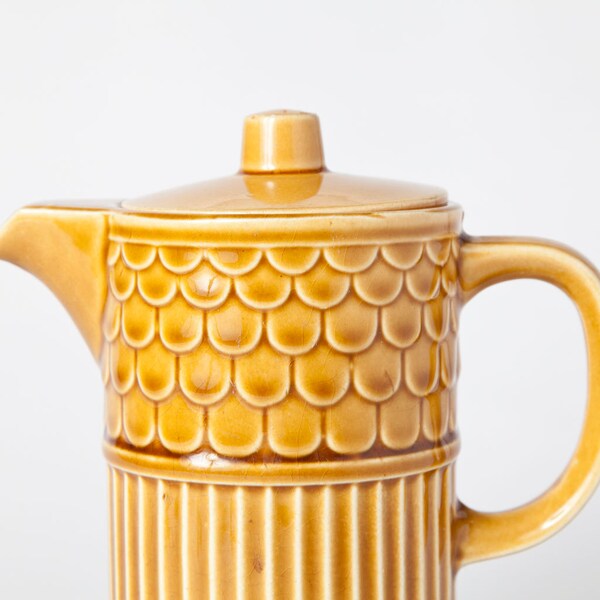 Ceramic Pitcher Golden Mustard Coffee or Tea Pot Royal Sealy Japan Vintage Kitchen