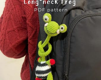 Long Neck Frog Crochet Pattern, Cute Frog Bag Charm, Amigurumi Backpack Accessory, Frog Plush, Bag Decor, Handmade Gift (Digital Download)