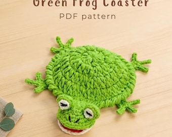 Green Frog Coaster Crochet Pattern, Amigurumi Frog And Mug Rug, Cute Animal, Unique Crochet Gift, Handmade Cup Desk Decor (Digital Download)