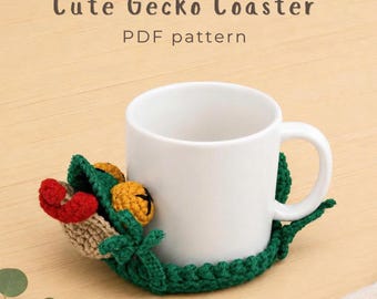 Gecko Coaster Crochet Pattern, Amigurumi Lizard and Mug Rug, Cute Animal Coaster, Unique Crochet Gift, Handemade Decor (Digital Download)