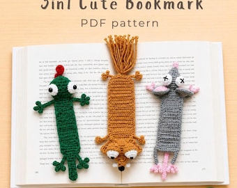 Bundle Bookmark Crochet Pattern, Lizard Mouse Squirrel Bookmark, Amigurumi Pattern, Book Lover Gift, Handmade Bookmark (Digital Download)