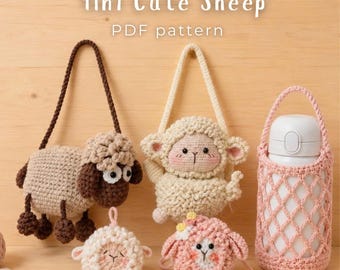 Bundle Sheep Crochet Pattern, Cute Amigurumi Pattern, Sheep Bottle Holder, Sheep Art, Unique Crochet Gift, Handmade Gift (Digital Download)