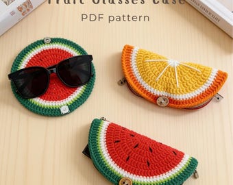 Fruit Glasses Case & Coaster Crochet Pattern, Sunglasses Case Pattern, Eyeglass Holder, Watermelon Orange, Gift For Her (Digital Download)
