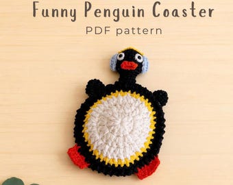 Penguin Coaster Crochet Pattern, Funny Animal Drink Coaster, Amigurumi Penguin Mug Rug, Handmade Cup Holder Desk Decor (Digital Download)