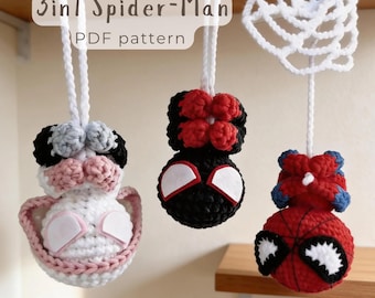 Patrón de ganchillo de Spider-Man, patrón para colgar en el coche, superhéroe amigurumi, llavero de ganchillo, dije para espejo, regalo único de ganchillo (descarga digital)