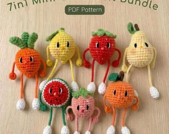 7-in-1 Mini Fruit Amigurumi Pattern PDF, Cute Crochet Fruit Bundle (Digital Download)