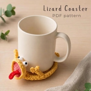 Lizard Poping Coaster Crochet Pattern, Amigurumi Lizard and Mug Rug PDF, Cute Animal Coaster, Unique Crochet Gift (Digital Download)