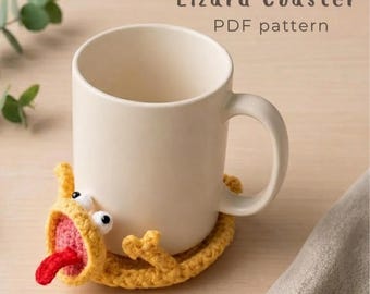 Lizard Poping Coaster Crochet Pattern, Amigurumi Lizard and Mug Rug PDF, Cute Animal Coaster, Unique Crochet Gift (Digital Download)