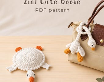 2-in-1 Goose Bag Charm & Goose Coaster Crochet Pattern, Cute Goose Amigurumi, Unique Crochet Gift, Handmade Decor  (Digital Download)