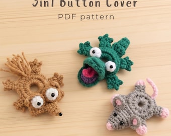 Bundle Button Cover Crochet Pattern, 3in1 Animal Button Cover, Lizard, Mouse & Squirrel Crochet, Handmade Shirt Accessory (Digital Download)