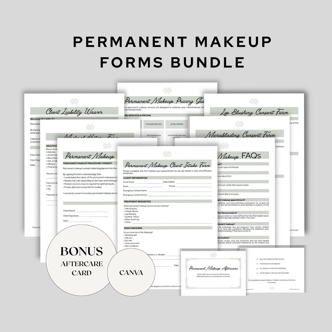 Permanent Makeup Forms Bundle, Microblading Consent Form, PMU Client ...